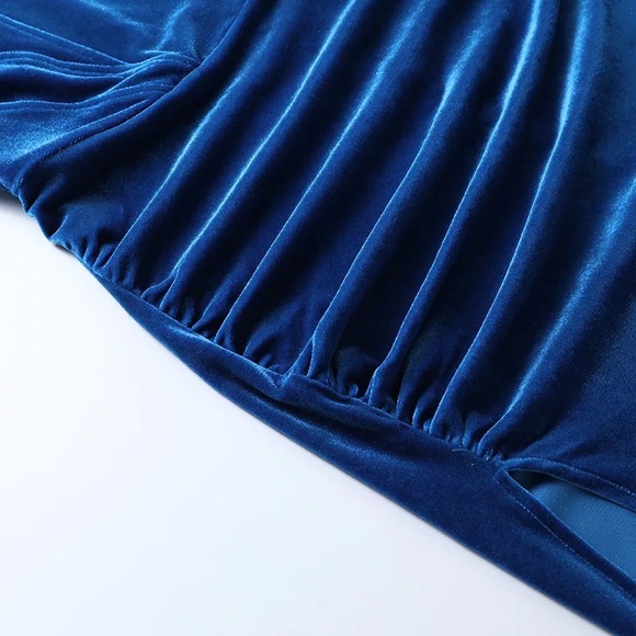 Blue Velvet High Slit Corset Maxi Gown - Picture 8 of 16